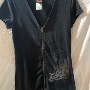 Size large Harley Davidson short sleeve with zipper down the front V-neck